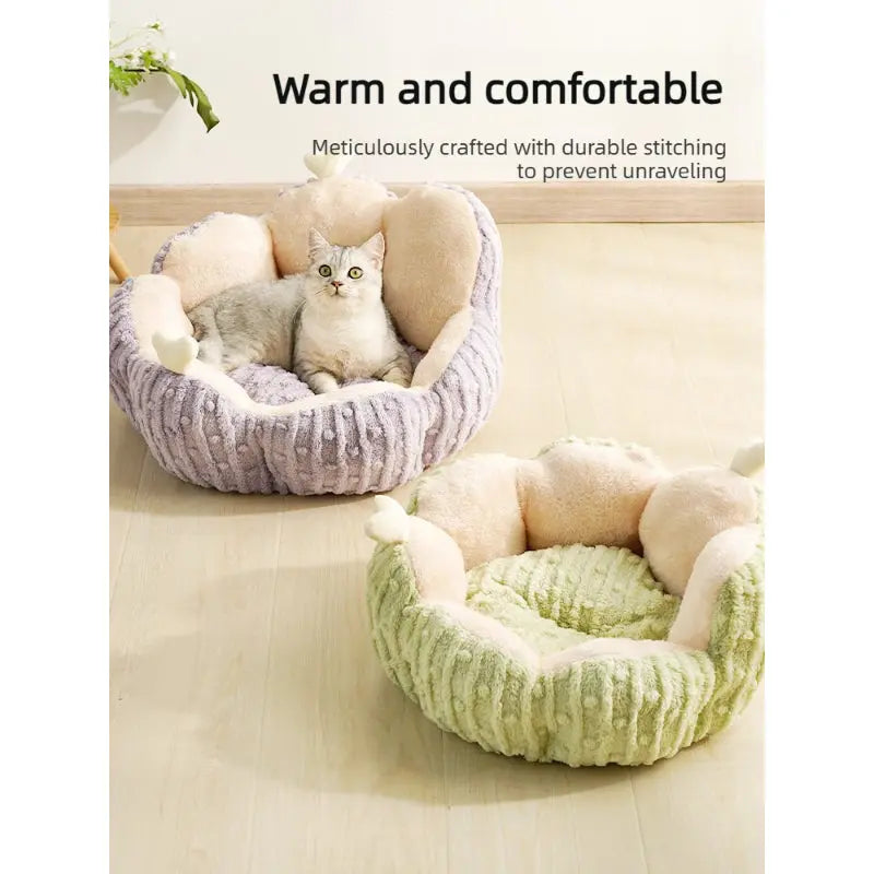Cactus Semi Enclosed Cat Bed Cave (Warm Winter Cat Nest)  Decorla