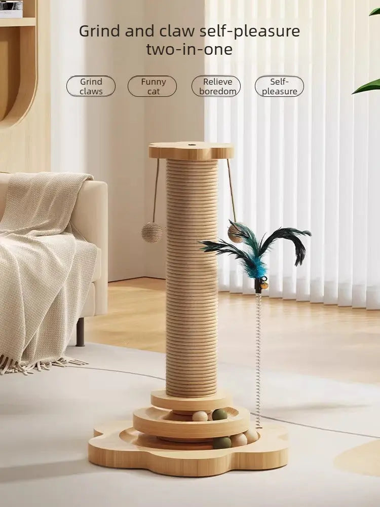 Cat Scratching Post with Toy – Sisal Scratcher with Feather Wand  Decorla