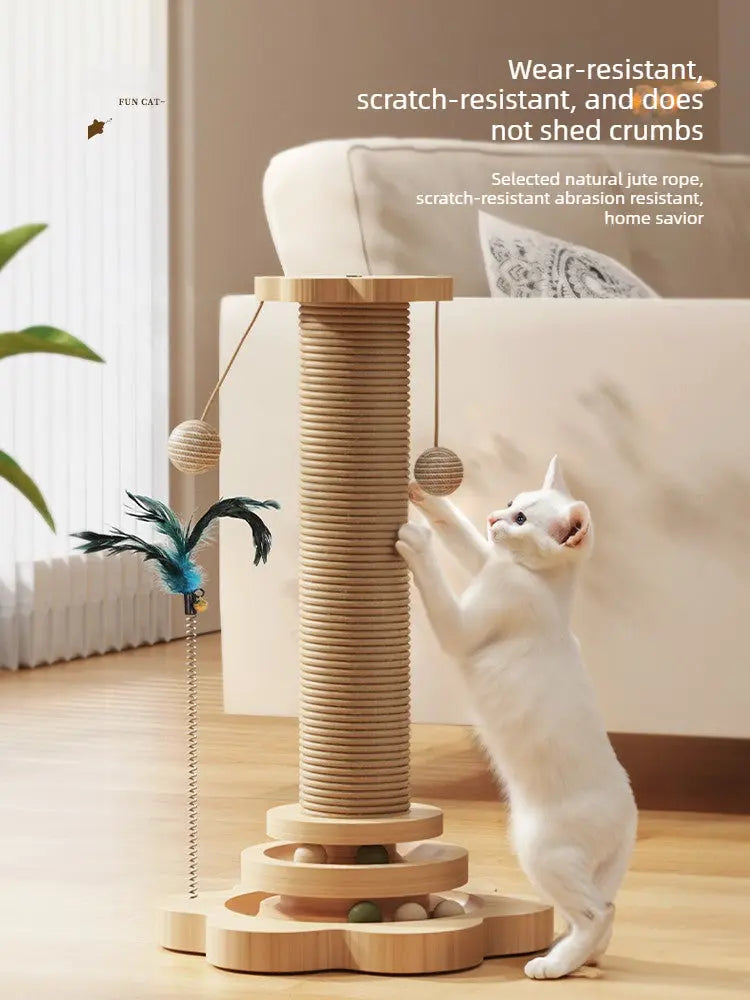 Cat Scratching Post with Toy – Sisal Scratcher with Feather Wand  Decorla