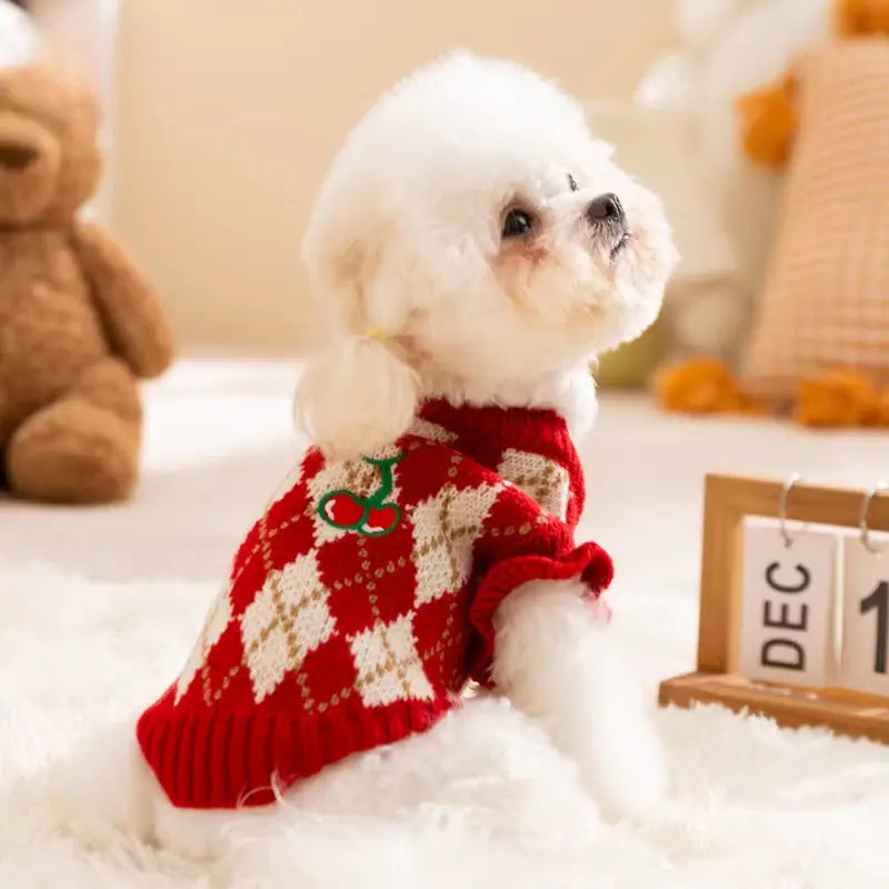 Cherry Knit Dog Sweater – Warm Holiday Pet Pullover  Decorla
