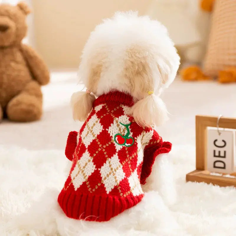 Cherry Knit Dog Sweater – Warm Holiday Pet Pullover  Decorla