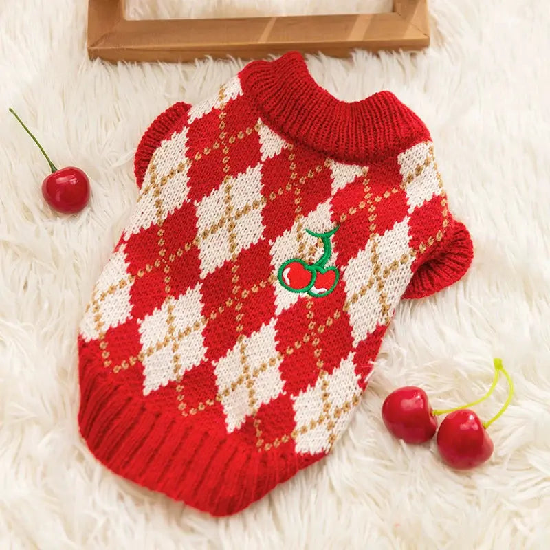 Cherry Knit Dog Sweater – Warm Holiday Pet Pullover  Decorla