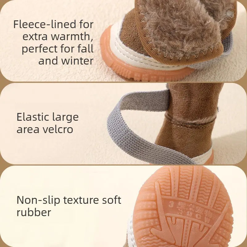 Fleece-Lined Dog Boots for Winter with Non-Slip Soft Soles  Decorla