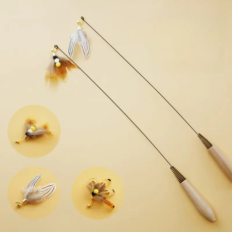 FlexSpring Cat Teaser Wand with Replaceable Feather Heads  Decorla