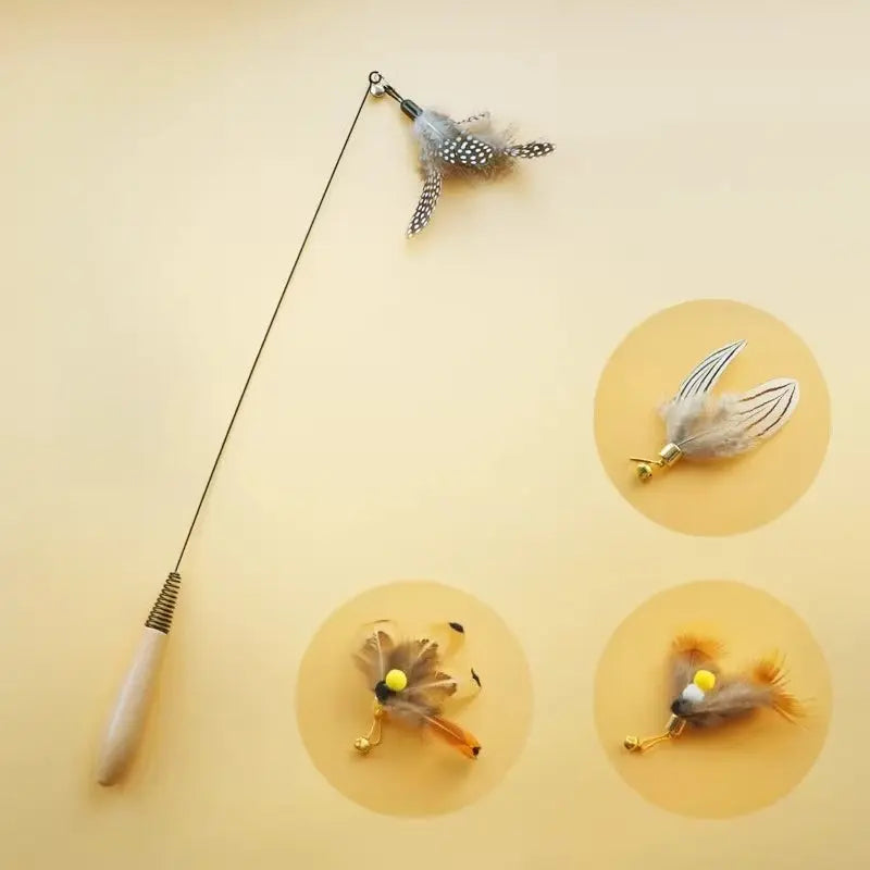 FlexSpring Cat Teaser Wand with Replaceable Feather Heads  Decorla