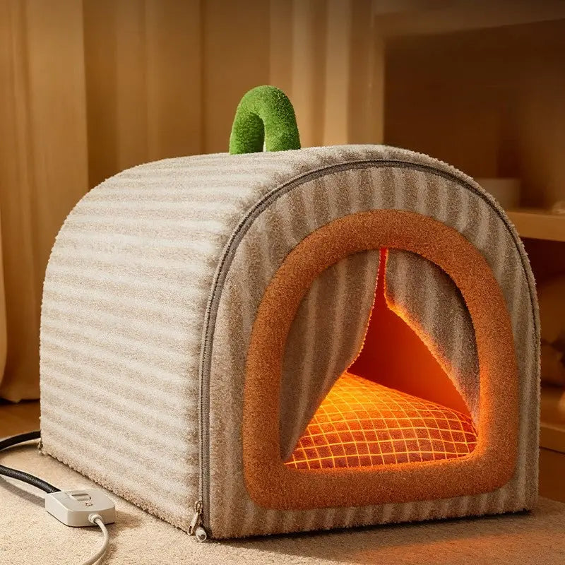 Heated Cat Bed Cave House, Warm Enclosed Pet Bed  Decorla