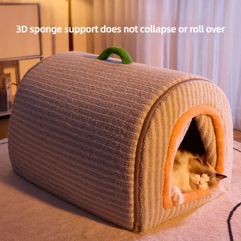 Heated Cat Bed Cave House, Warm Enclosed Pet Bed  Decorla
