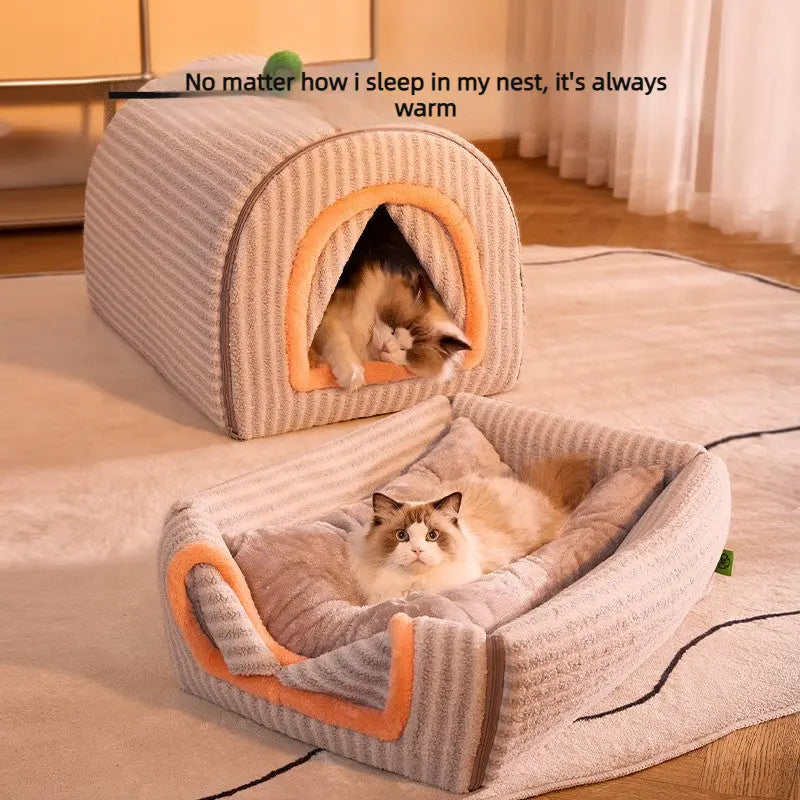 Heated Cat Bed Cave House, Warm Enclosed Pet Bed  Decorla