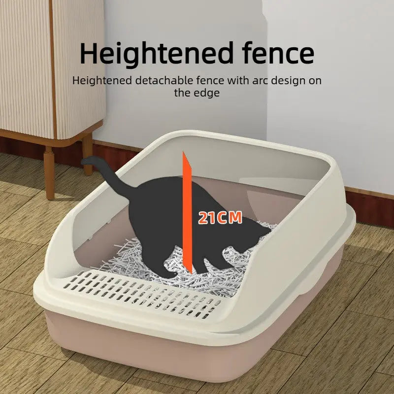 High-Sided Cat Litter Box with Splash Guard and Step  Decorla