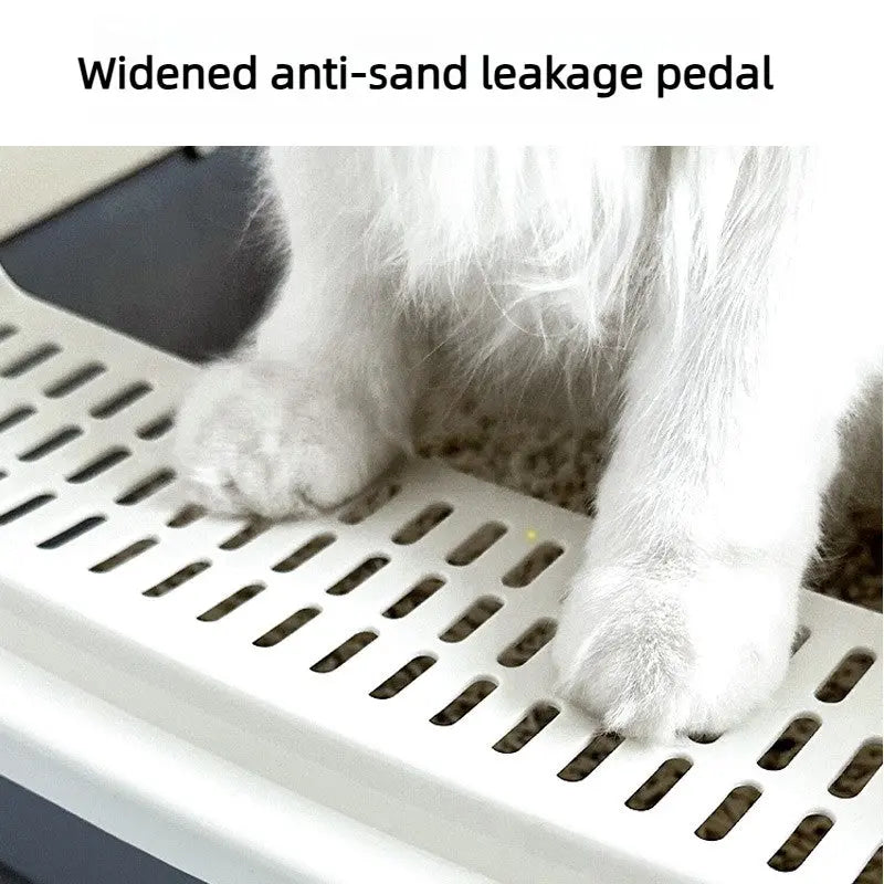 High-Sided Cat Litter Box with Splash Guard and Step  Decorla