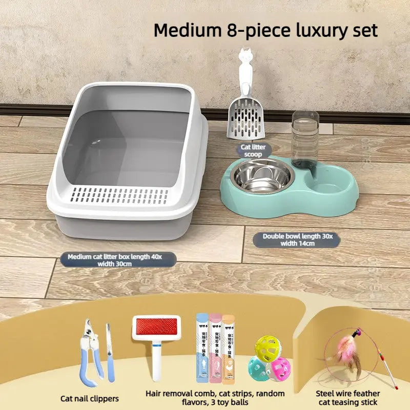 High-Sided Cat Litter Box with Splash Guard and Step  Decorla