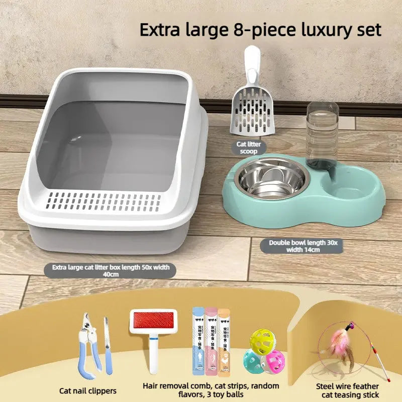 High-Sided Cat Litter Box with Splash Guard and Step  Decorla