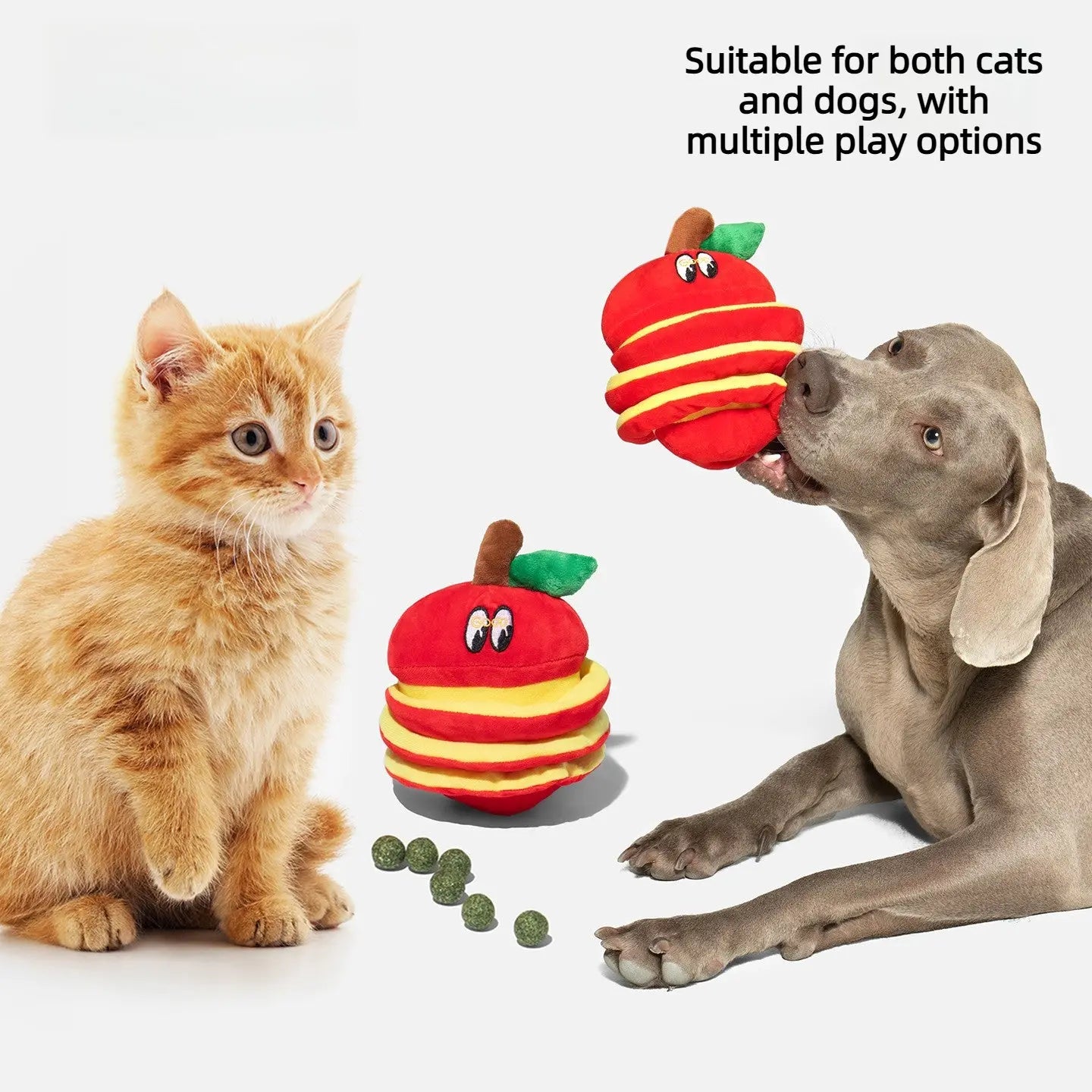 Interactive Apple Pet Toy with Catnip Ball and Squeaker  Decorla
