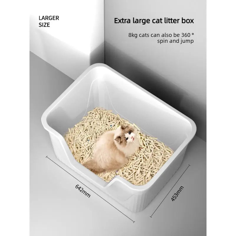 Large Cat Litter Box, High Sided Anti Splash Open Top Tray  Decorla