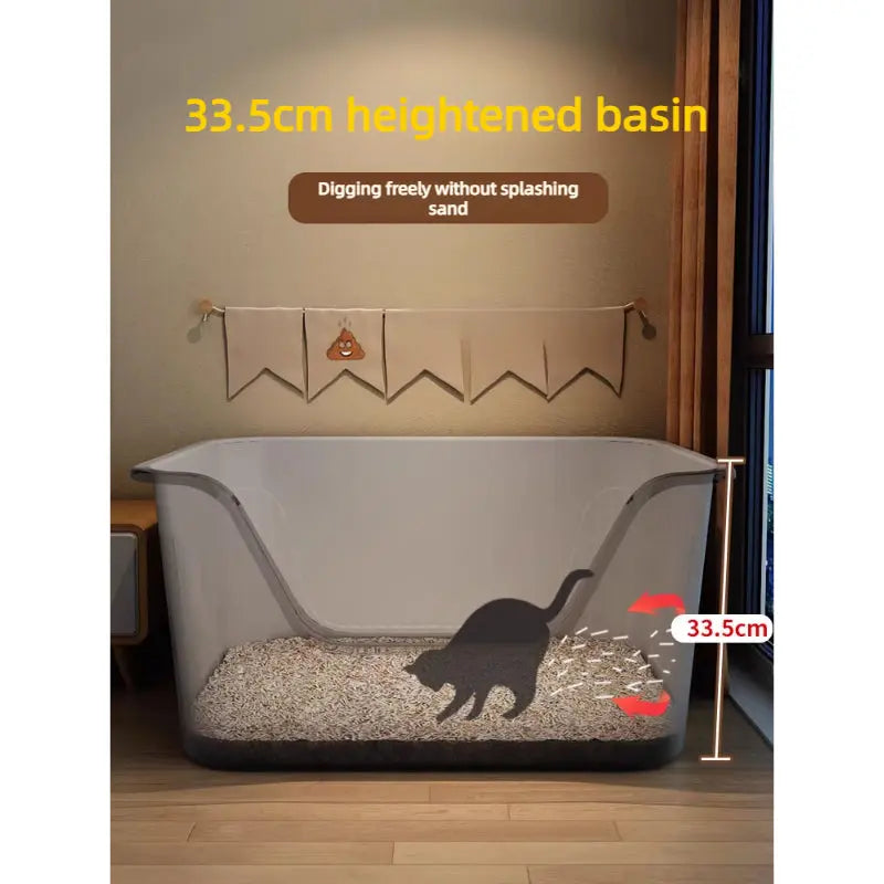 Large Cat Litter Box, High Sided Anti Splash Open Top Tray  Decorla