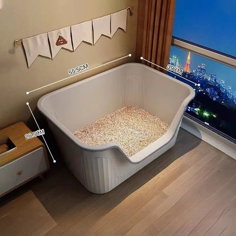 Large Cat Litter Box, High Sided Anti Splash Open Top Tray  Decorla