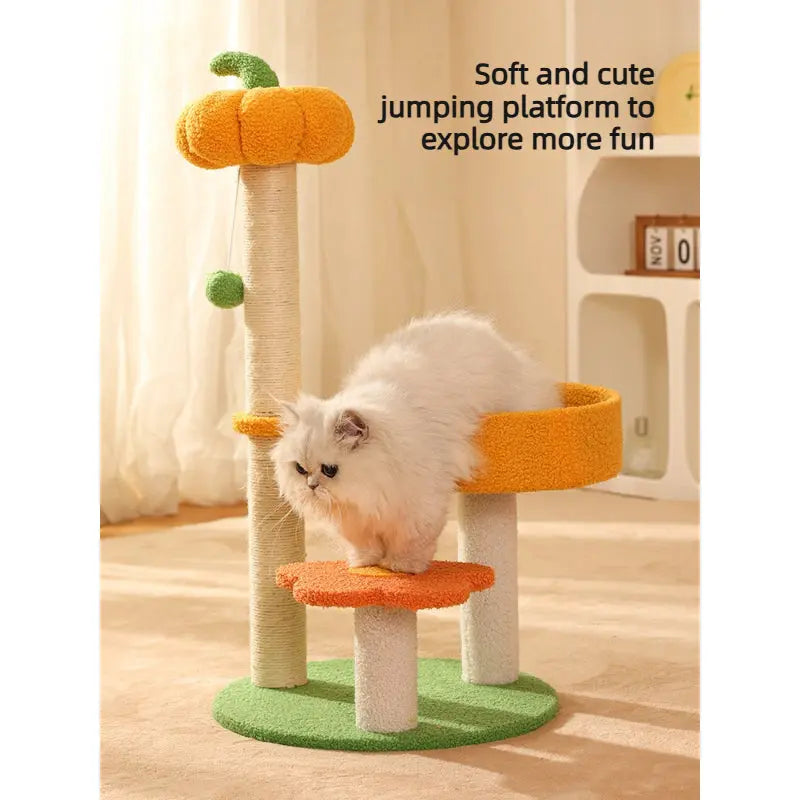 Pumpkin Sisal Cat Scratching Post Tree with Cozy Perch  Decorla