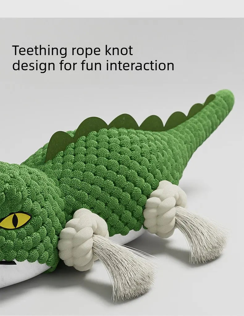 Squeaky Dog Toy – Plush Alligator Dog Toy with Rope Knots  Decorla
