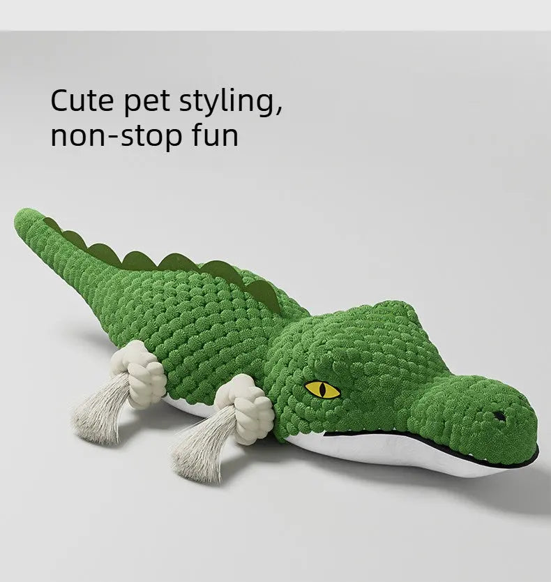 Squeaky Dog Toy – Plush Alligator Dog Toy with Rope Knots  Decorla