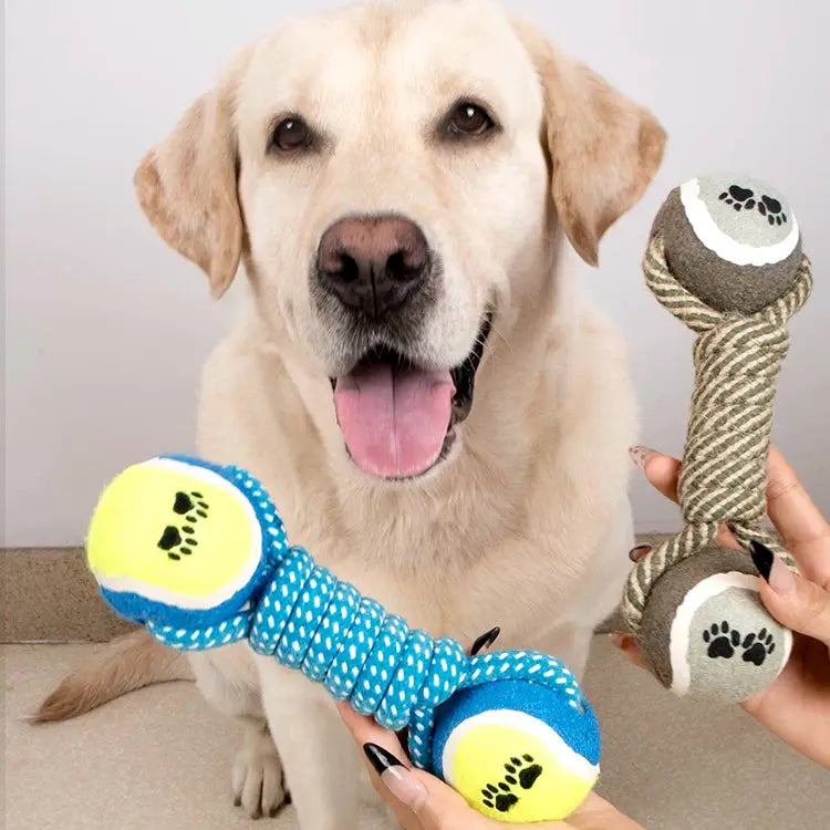 Tennis Ball Dumbbell Dog Rope Toy for Tug and Chew  Decorla