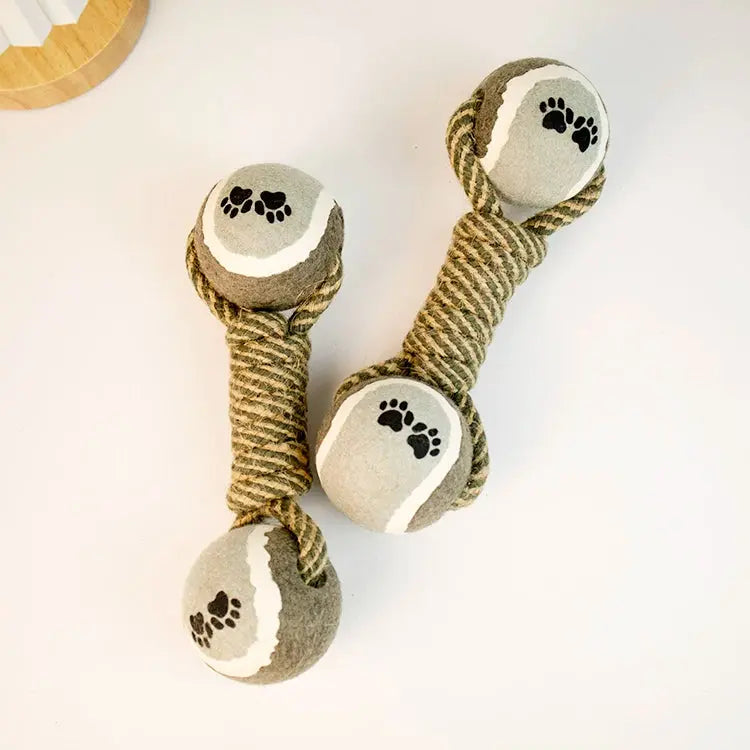 Tennis Ball Dumbbell Dog Rope Toy for Tug and Chew  Decorla