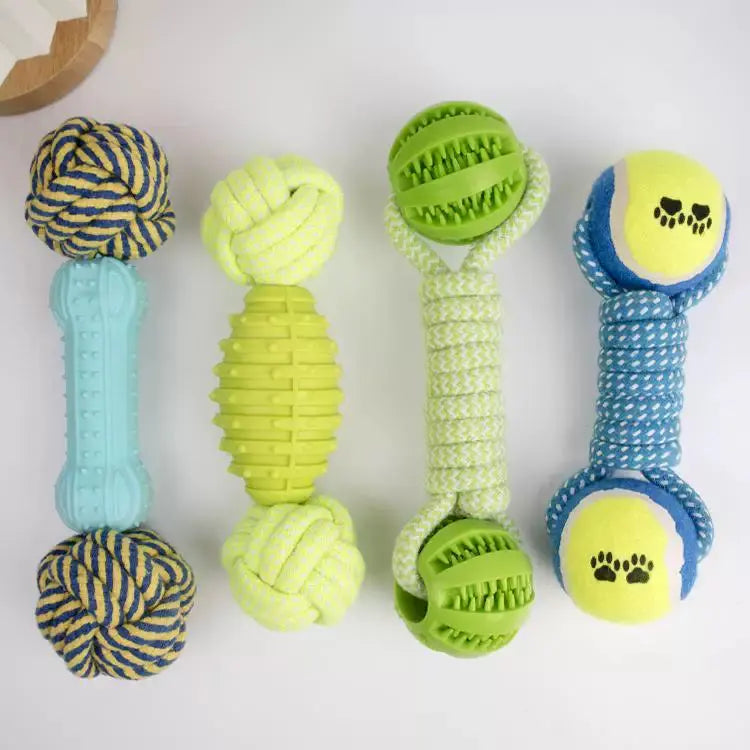 Tennis Ball Dumbbell Dog Rope Toy for Tug and Chew  Decorla