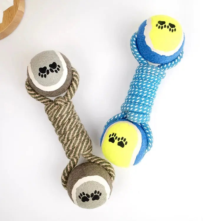 Tennis Ball Dumbbell Dog Rope Toy for Tug and Chew  Decorla