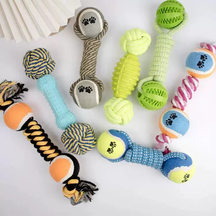 Tennis Ball Dumbbell Dog Rope Toy for Tug and Chew  Decorla