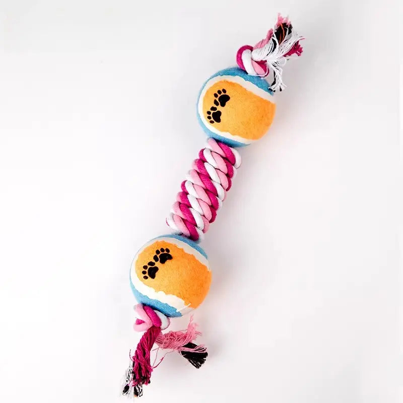 Tennis Ball Dumbbell Dog Rope Toy for Tug and Chew  Decorla